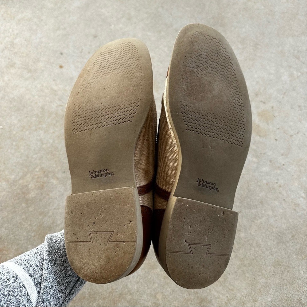 Johnston & Murphy Ellington Cap Toe Tan Gatsby Linen Oxfords Men’s Size 12 M - Picture 8 of 14